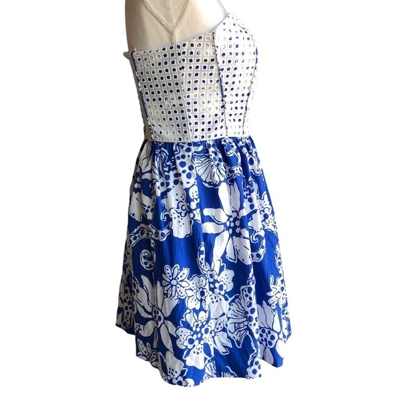 Lily Pulitzer Ferris Dress Strapless White Grid Eyelet Blue Mini Size 4 - Picture 5 of 13